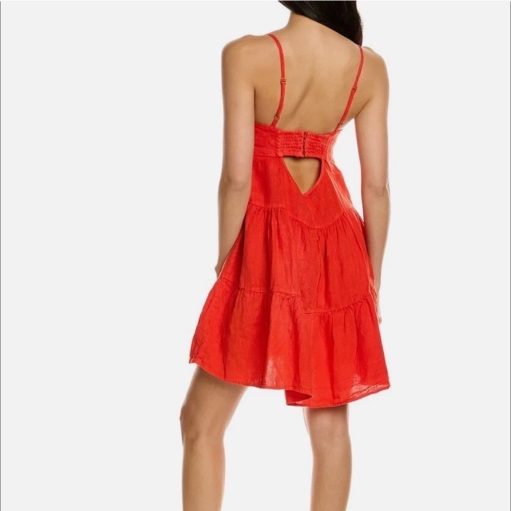 Honorine Red Linen Tiered Mini Dress Large Spaghetti Strap Summer Sundress Nwt — image 2 of 8